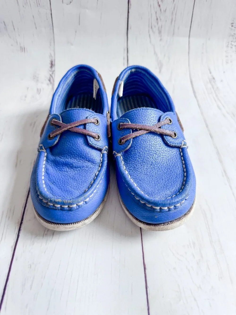 Janie and Jack Boys Blue Leather Boat Shoes Size 9